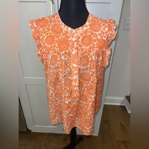 J. Crew Blooms of Clementine Paisley Coral Flutter Sleeve Blouse Like New Size L